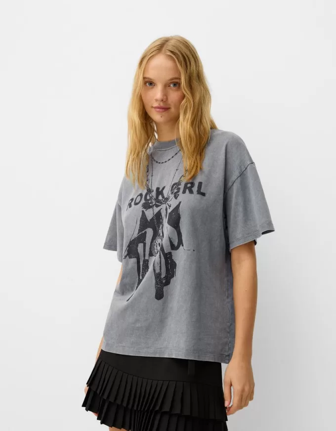 Tryckt kortärmad oversize T-shirt Tryckt kortärmad oversize T-shirt