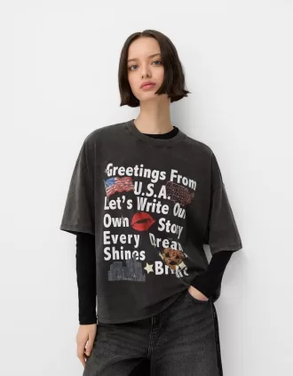 Tryckt kortärmad oversize T-shirt