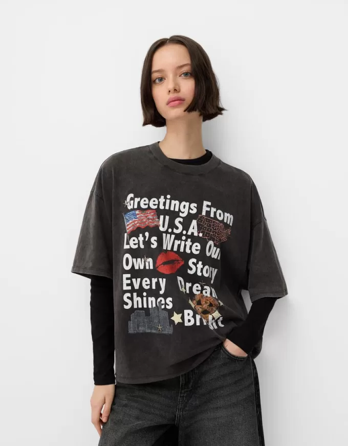 Tryckt kortärmad oversize T-shirt Tryckt kortärmad oversize T-shirt