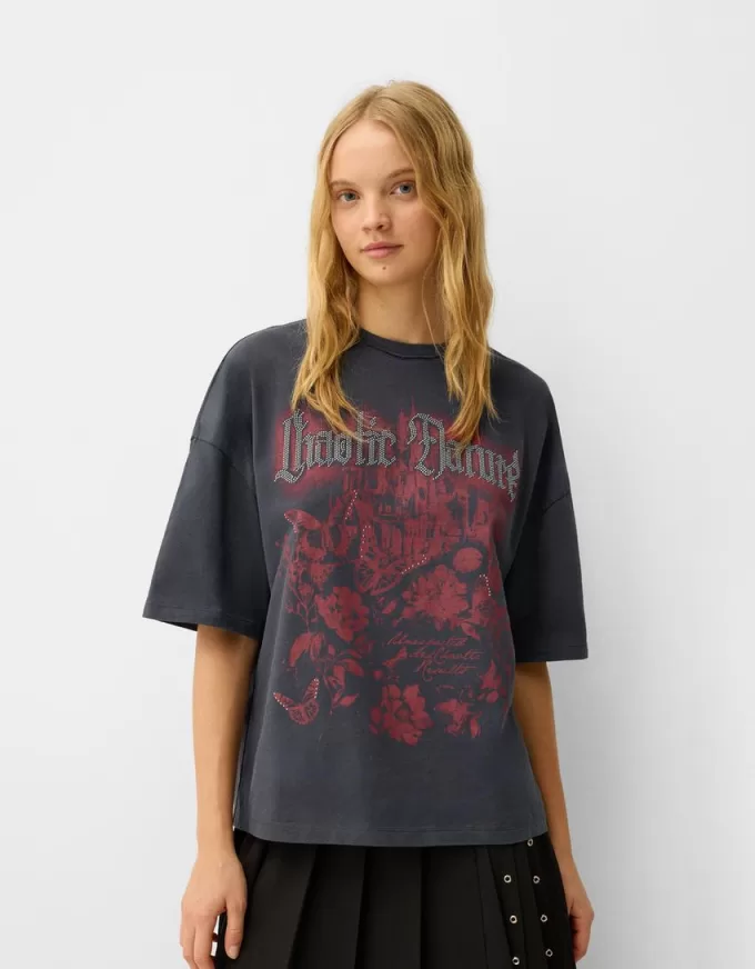 Tryckt kortärmad oversize T-shirt Tryckt kortärmad oversize T-shirt