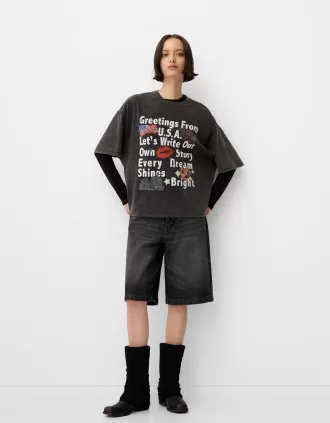 Tryckt kortärmad oversize T-shirt