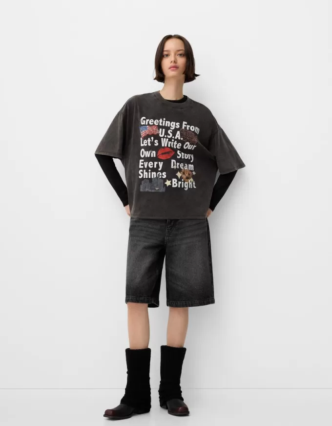 Tryckt kortärmad oversize T-shirt Tryckt kortärmad oversize T-shirt