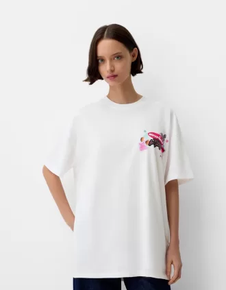 Tryckt kortärmad oversize T-shirt
