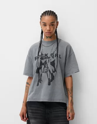 Tryckt kortärmad oversize T-shirt