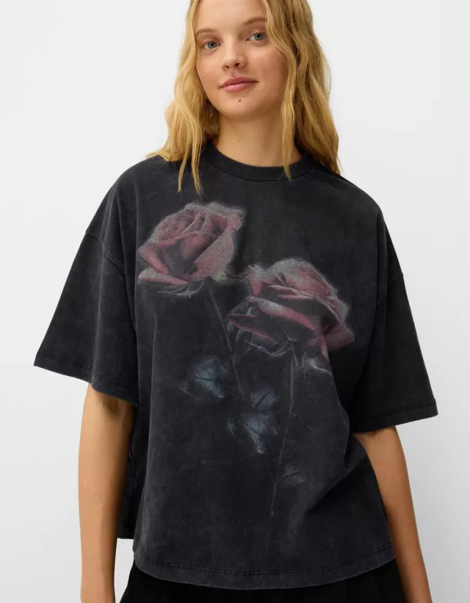 Tryckt kortärmad oversize T-shirt Tryckt kortärmad oversize T-shirt