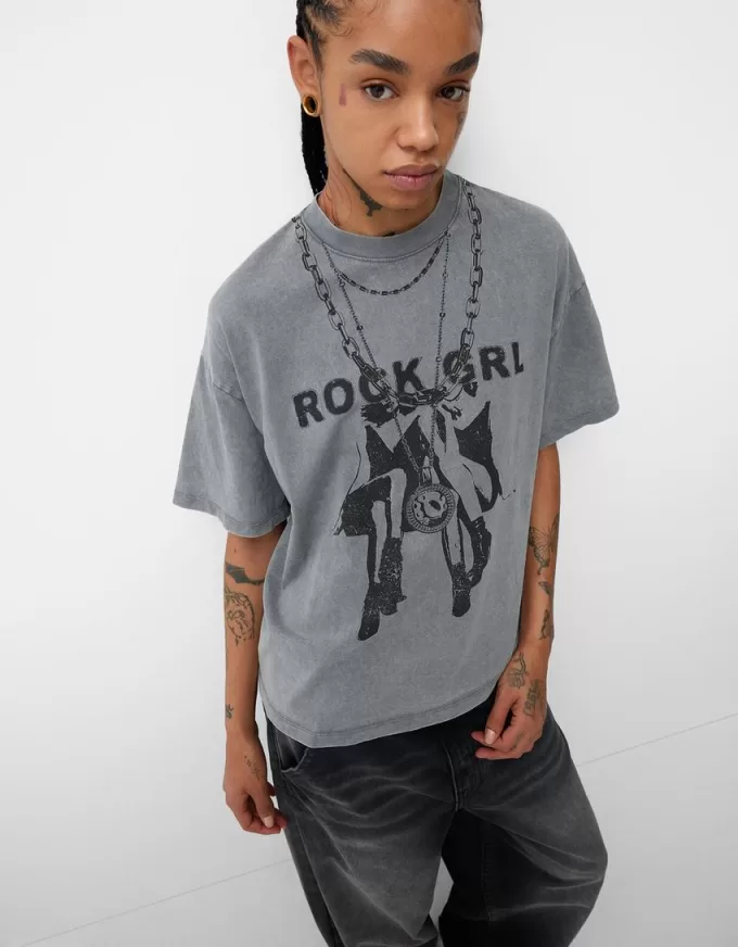 Tryckt kortärmad oversize T-shirt Tryckt kortärmad oversize T-shirt