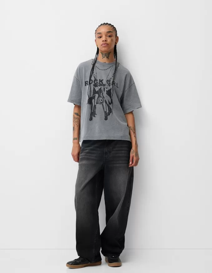 Tryckt kortärmad oversize T-shirt Tryckt kortärmad oversize T-shirt