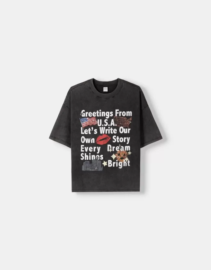Tryckt kortärmad oversize T-shirt Tryckt kortärmad oversize T-shirt