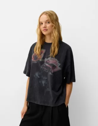Tryckt kortärmad oversize T-shirt