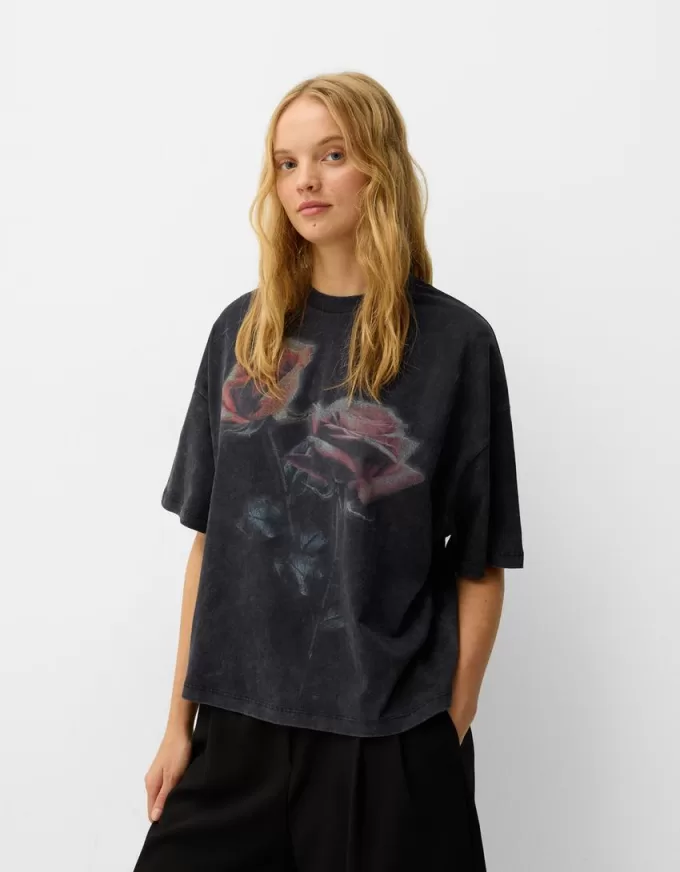 Tryckt kortärmad oversize T-shirt Tryckt kortärmad oversize T-shirt