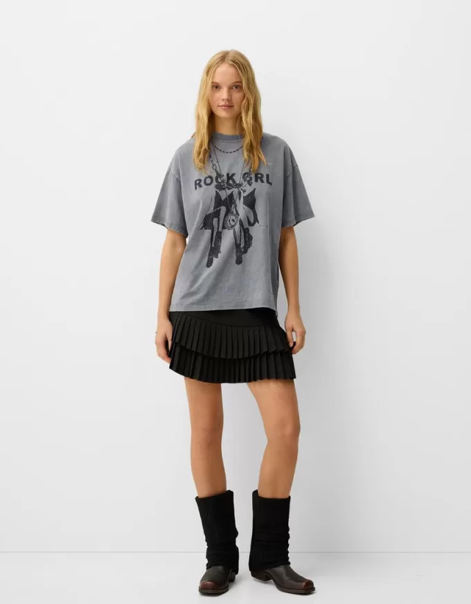 Tryckt kortärmad oversize T-shirt Tryckt kortärmad oversize T-shirt