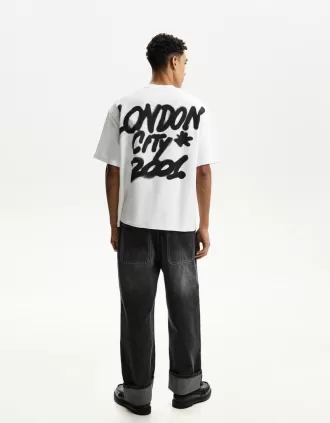 Tryckt kortärmad plysch T-shirt
