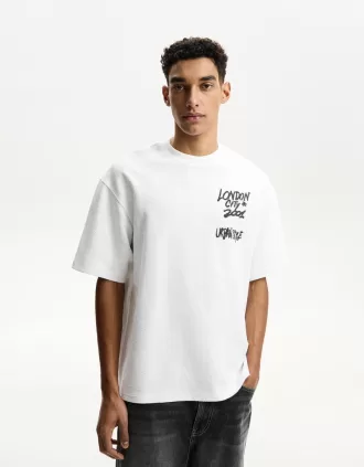 Tryckt kortärmad plysch T-shirt