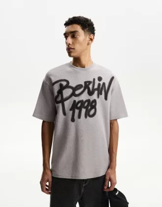 Tryckt kortärmad plysch T-shirt