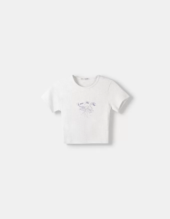 Tryckt kortärmad våffelstickad T-shirt Tryckt kortärmad våffelstickad T-shirt