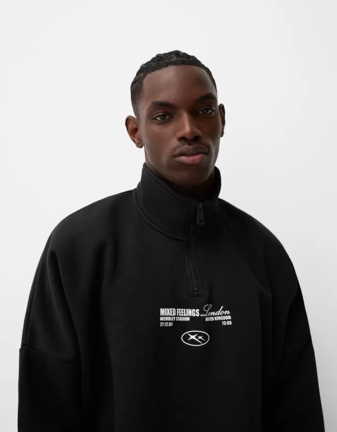 Tryckt sportig sweatshirt med dragkedja Tryckt sportig sweatshirt med dragkedja