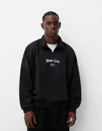 Tryckt sportig sweatshirt med dragkedja