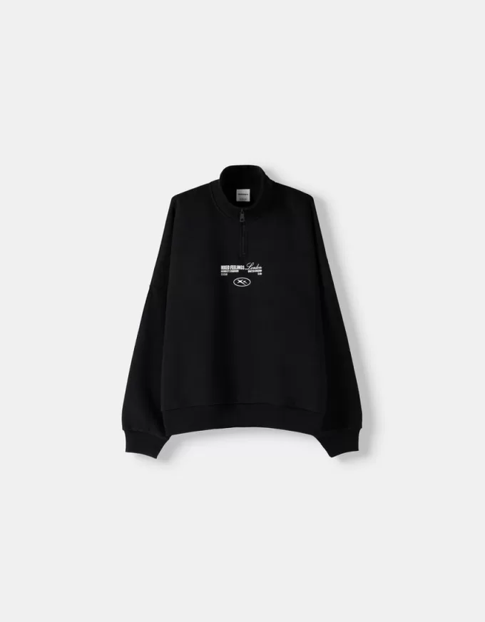 Tryckt sportig sweatshirt med dragkedja Tryckt sportig sweatshirt med dragkedja