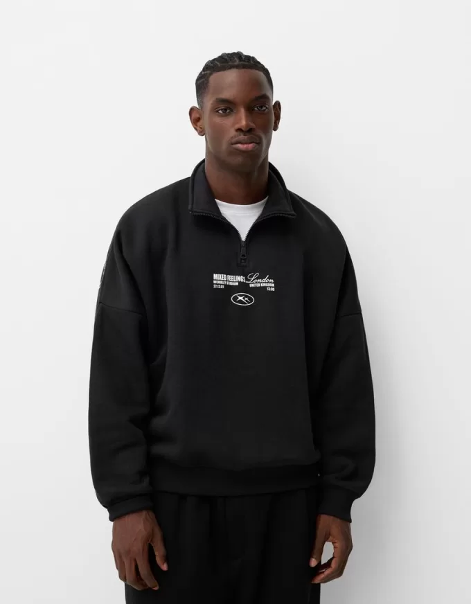Tryckt sportig sweatshirt med dragkedja Tryckt sportig sweatshirt med dragkedja