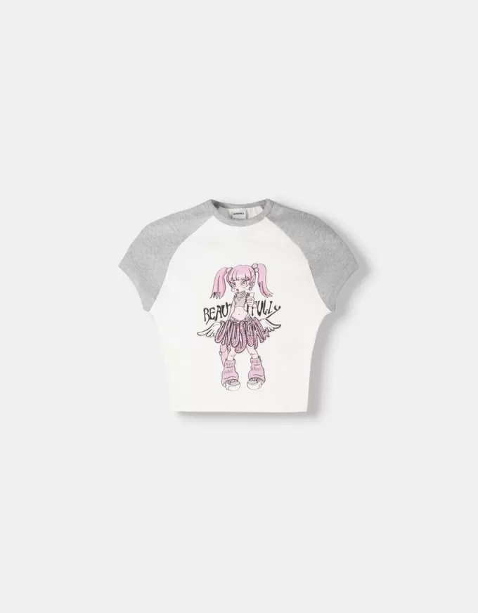 Tryckt t-shirt med korta raglanärmar Tryckt t-shirt med korta raglanärmar