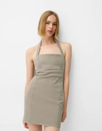 Twill halterneck miniklänning