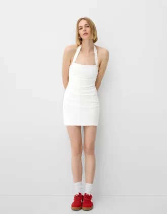 Twill halterneck miniklänning