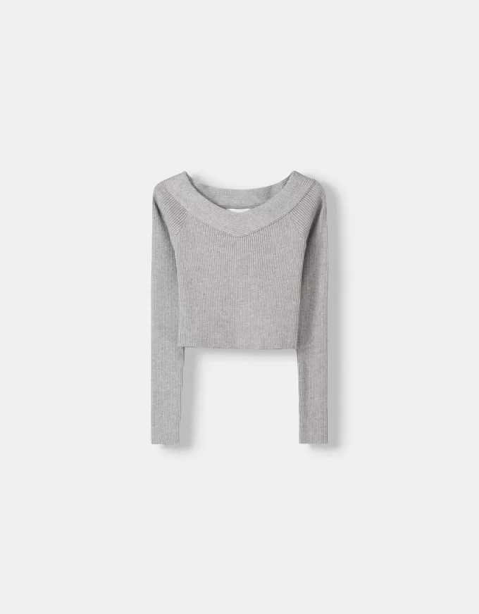 V-ringad off-shoulder tröja V-ringad off-shoulder tröja